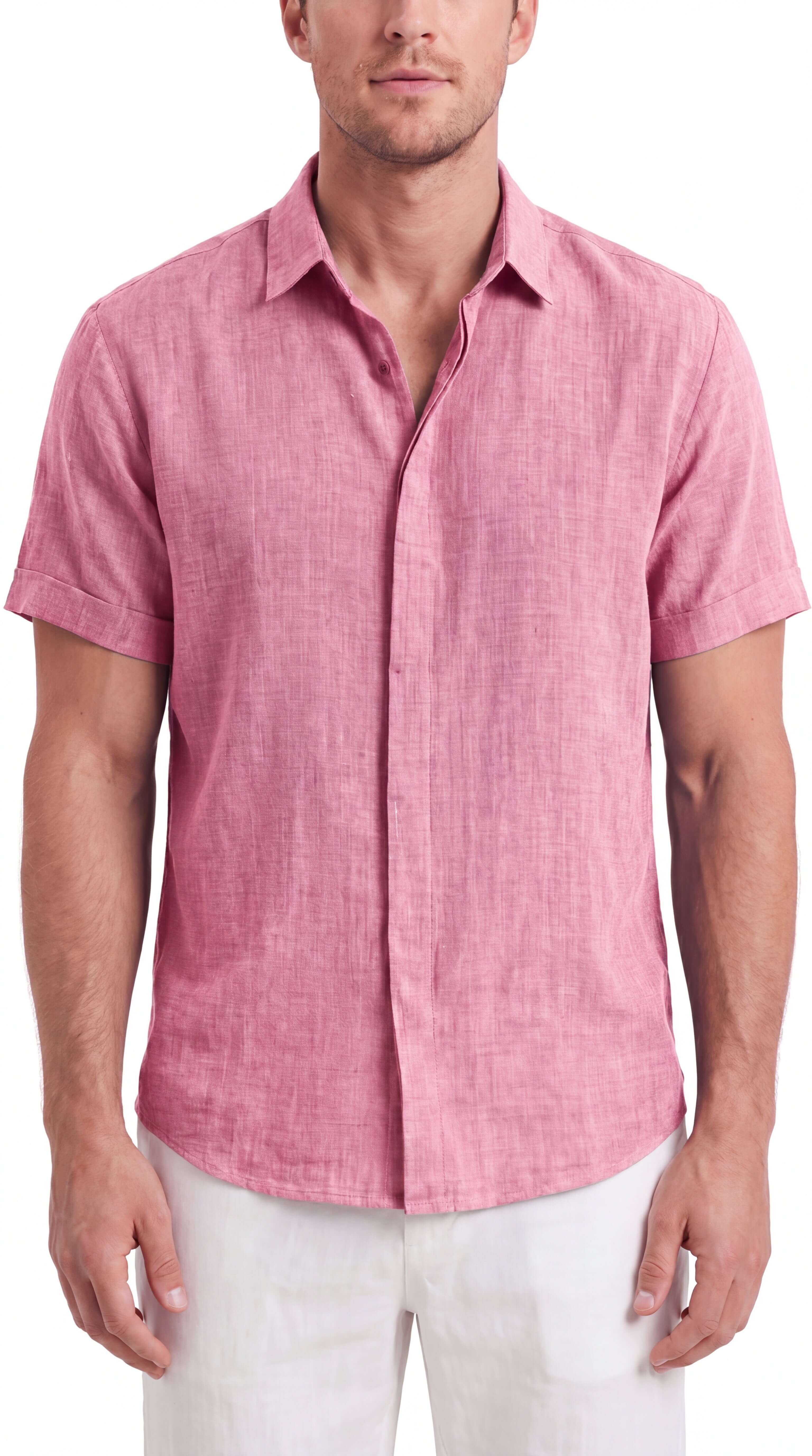 Men's Linen Shirt Short Sleeve Relaxed Fit Summer Casual