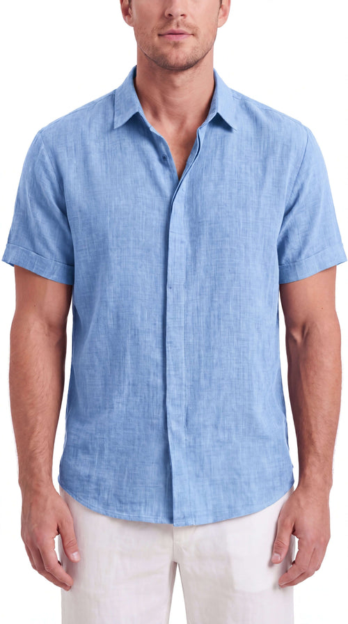 Men's Linen Shirt Short Sleeve Relaxed Fit Summer Casual