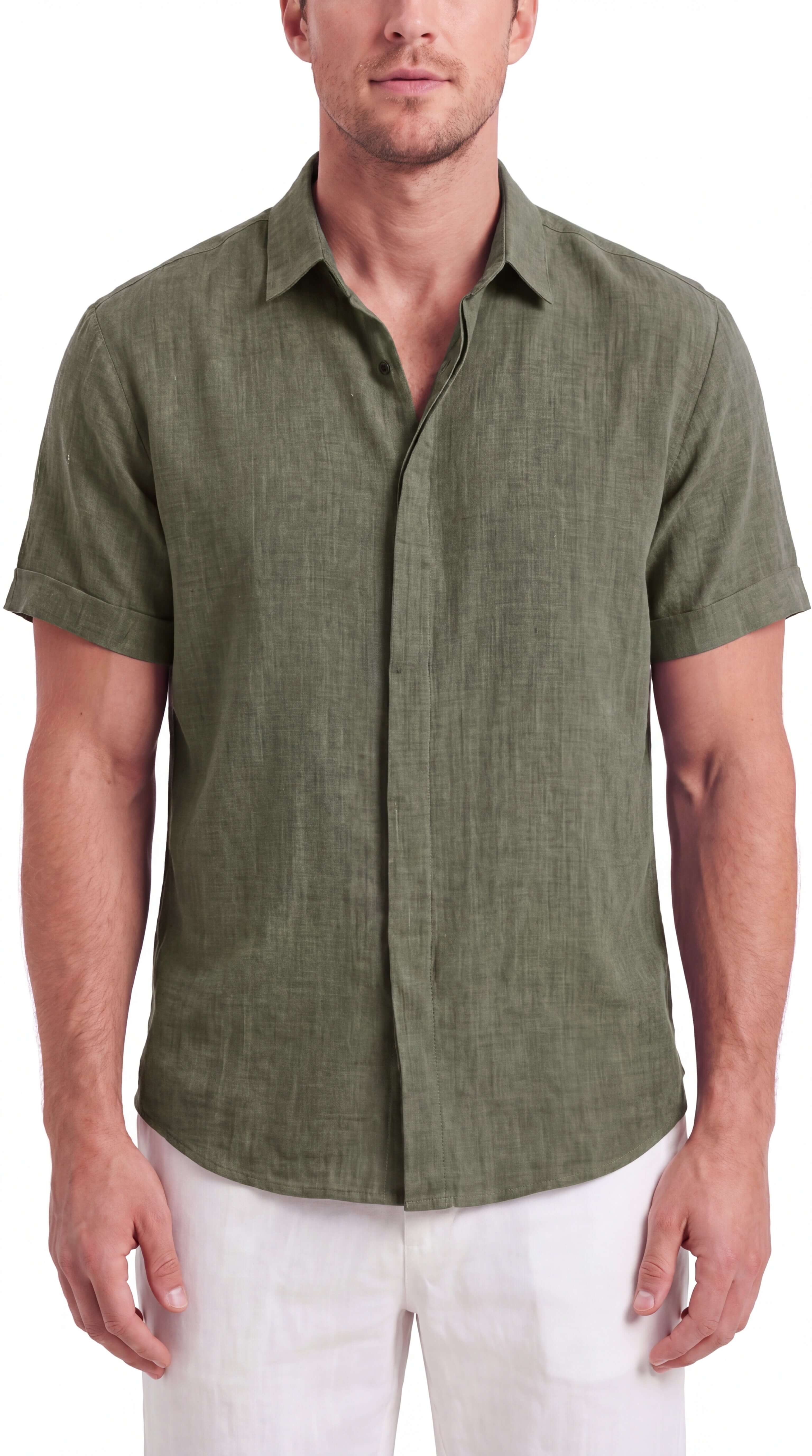 Men's Linen Shirt Short Sleeve Relaxed Fit Summer Casual