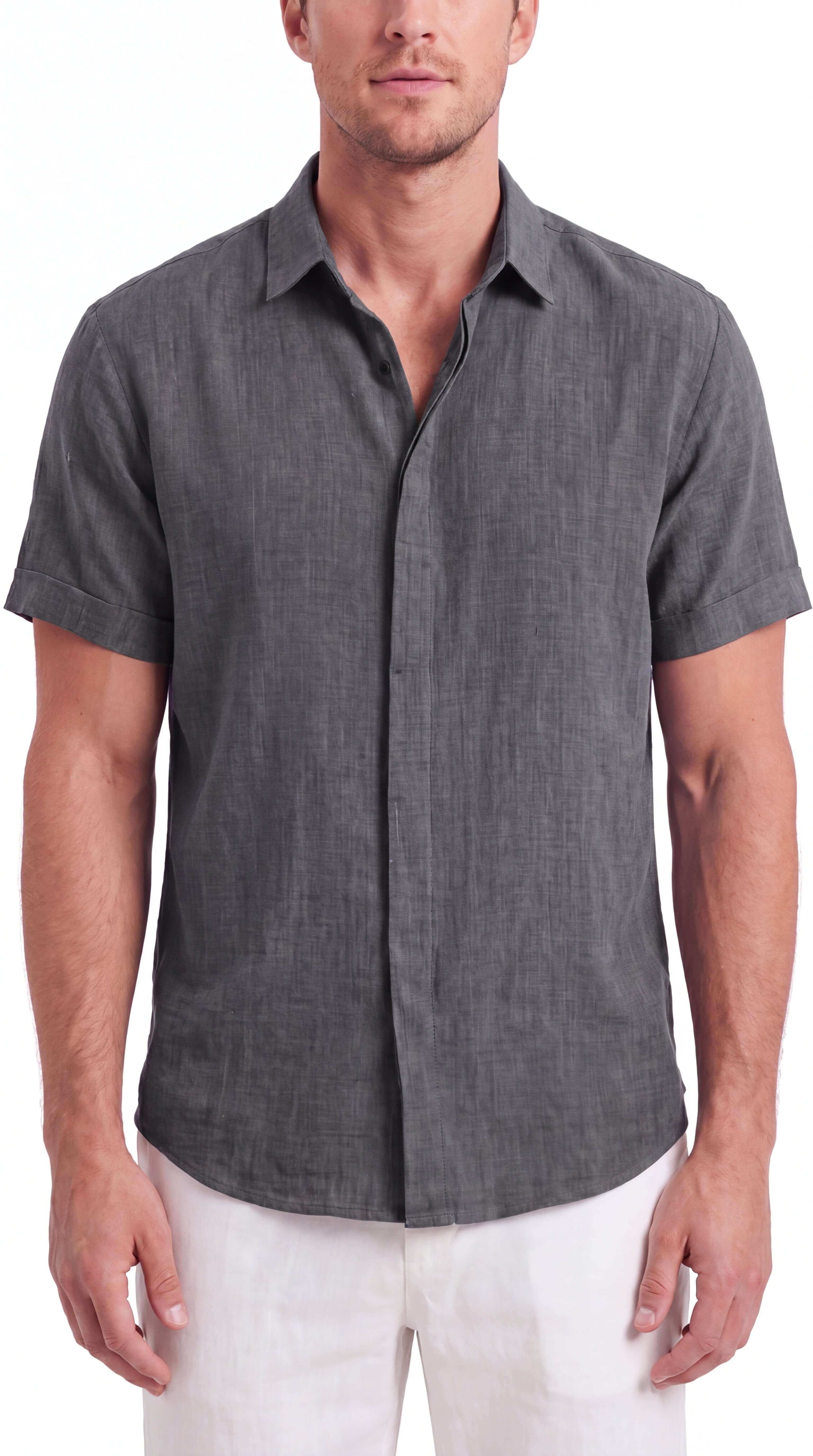 Men's Linen Shirt Short Sleeve Relaxed Fit Summer Casual