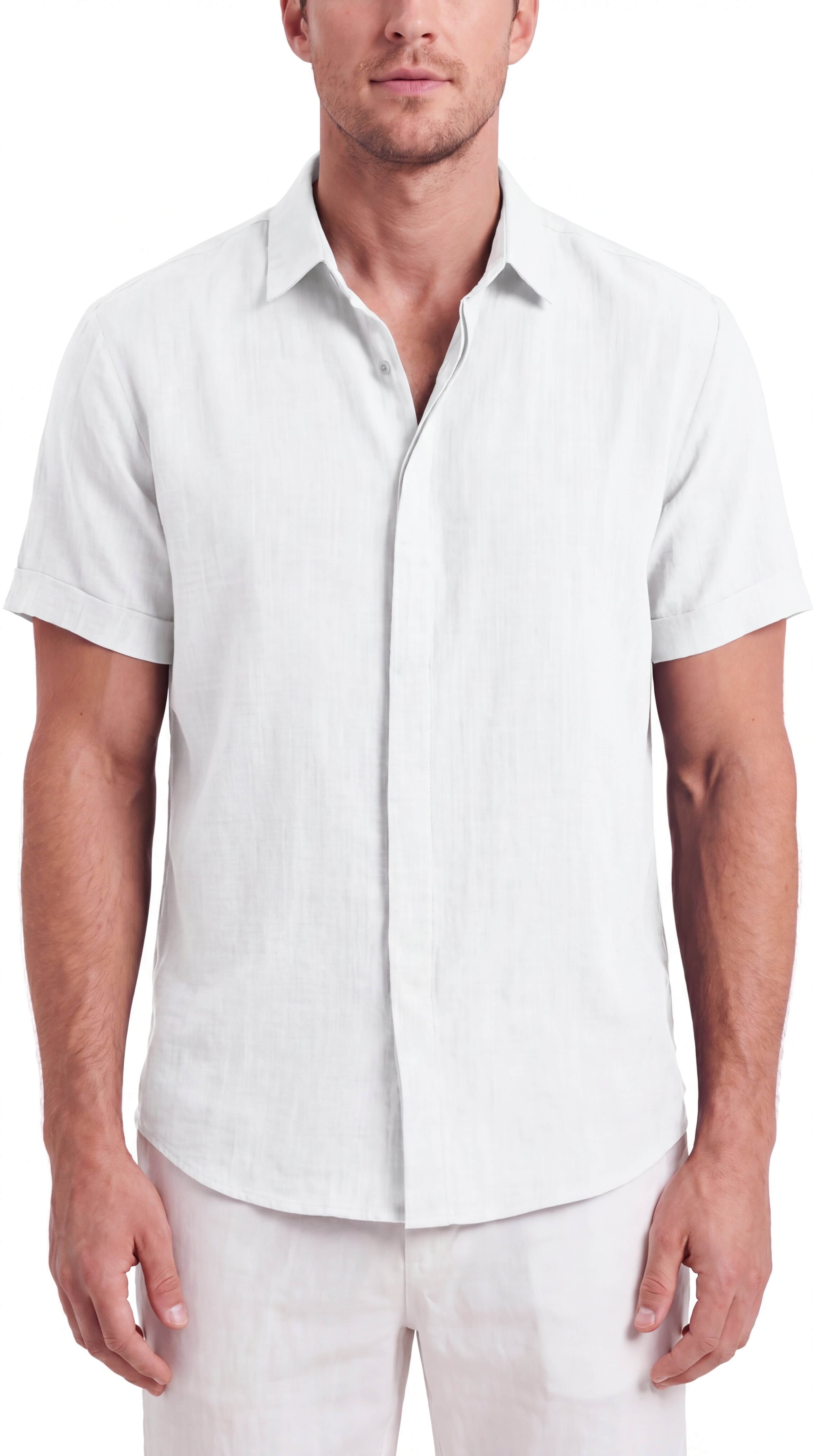 Men's Linen Shirt Short Sleeve Relaxed Fit Summer Casual