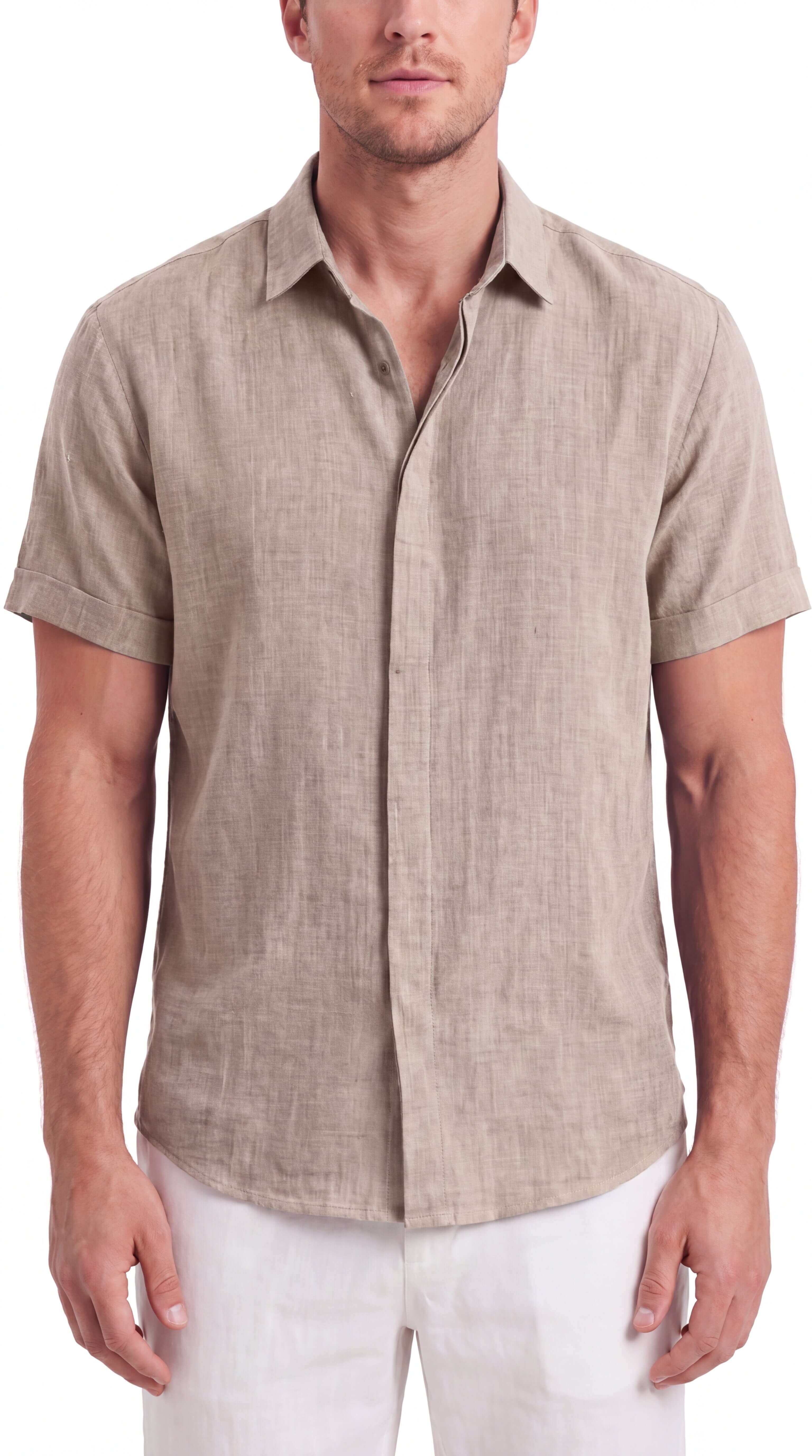 Men's Linen Shirt Short Sleeve Relaxed Fit Summer Casual