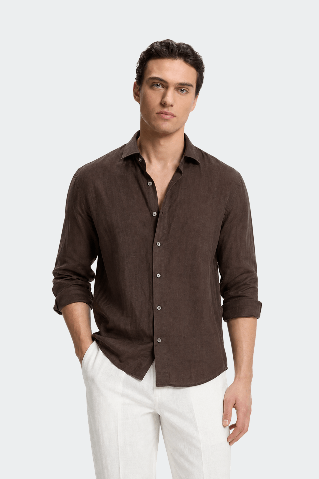 Men's Pure Linen Spread Collar Shirt Relaxed Fit Summer