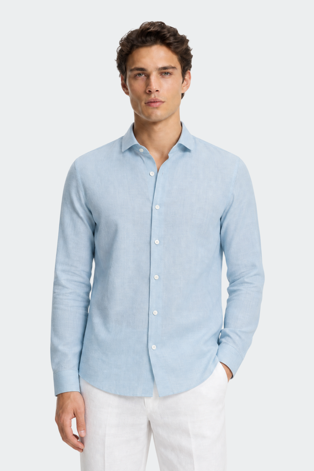 Men's Pure Linen Spread Collar Shirt Relaxed Fit Summer