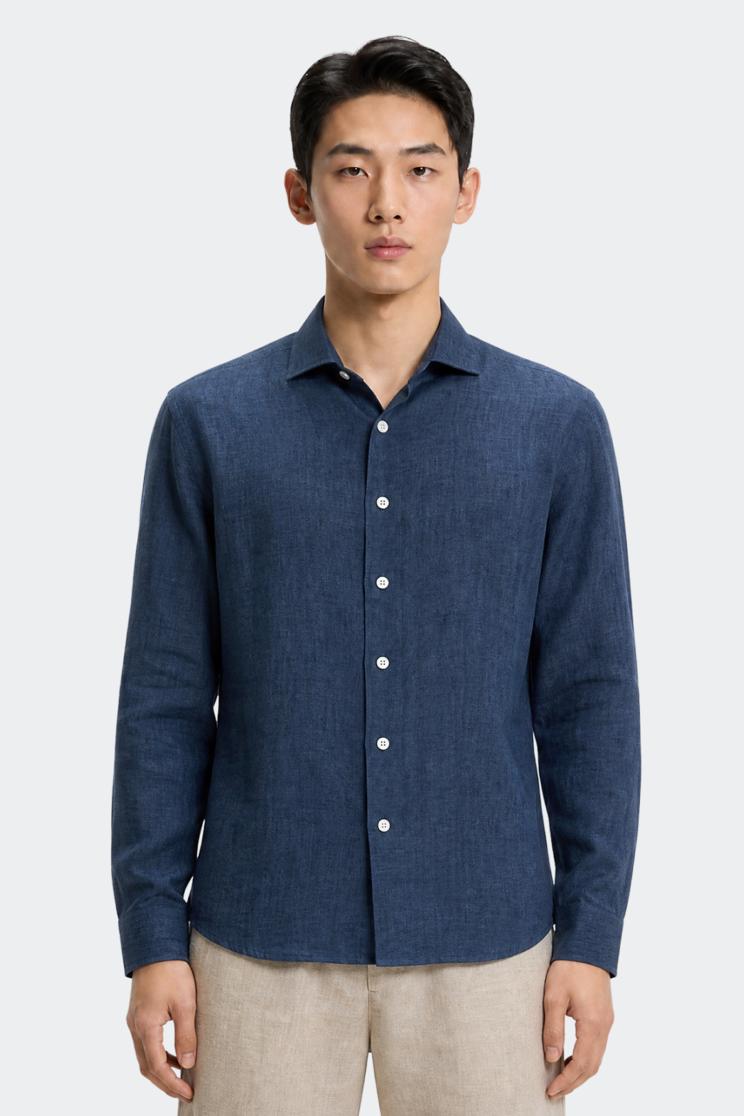 Men's Pure Linen Spread Collar Shirt Relaxed Fit Summer