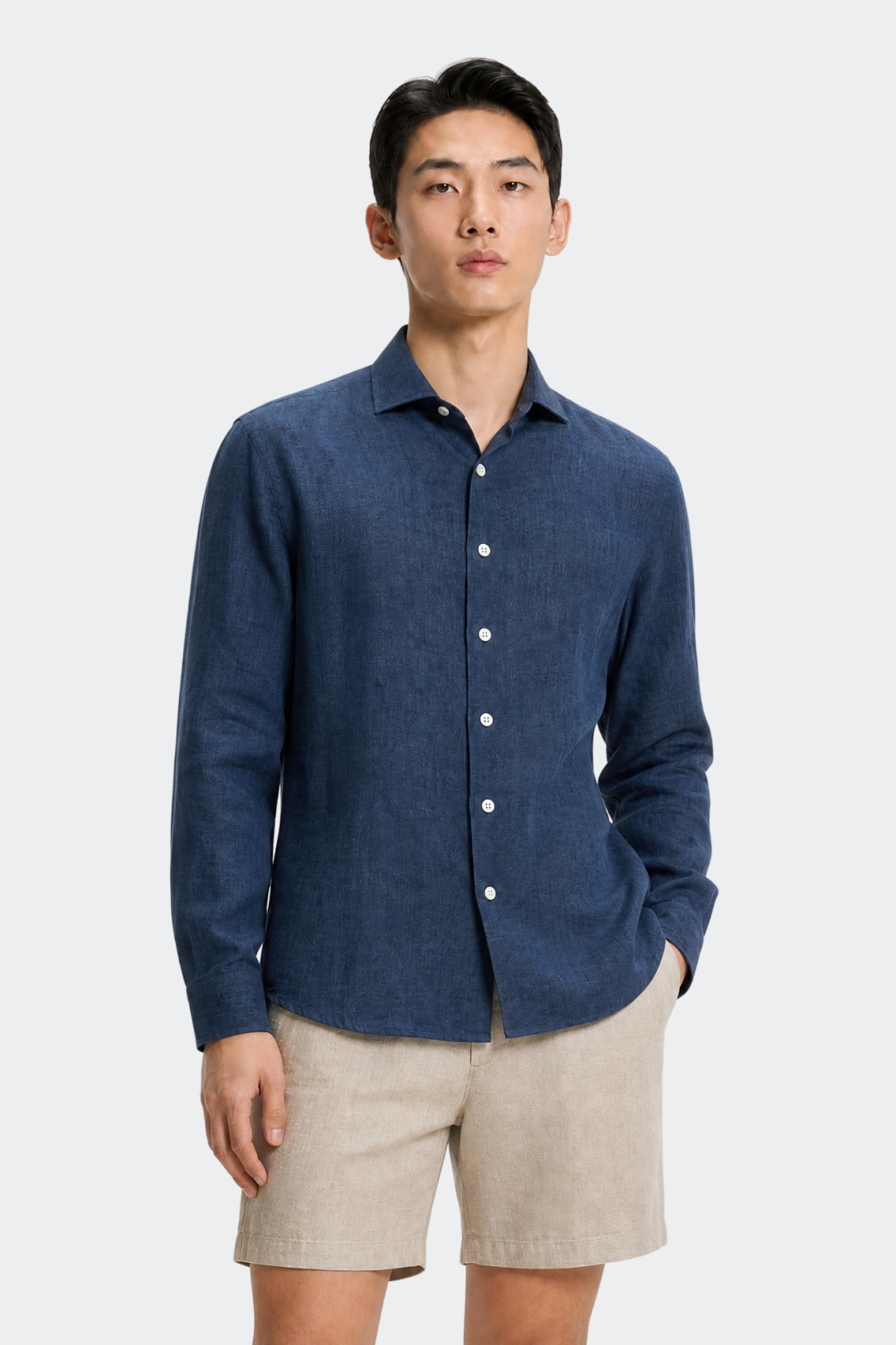 Men's Pure Linen Spread Collar Shirt Relaxed Fit Summer