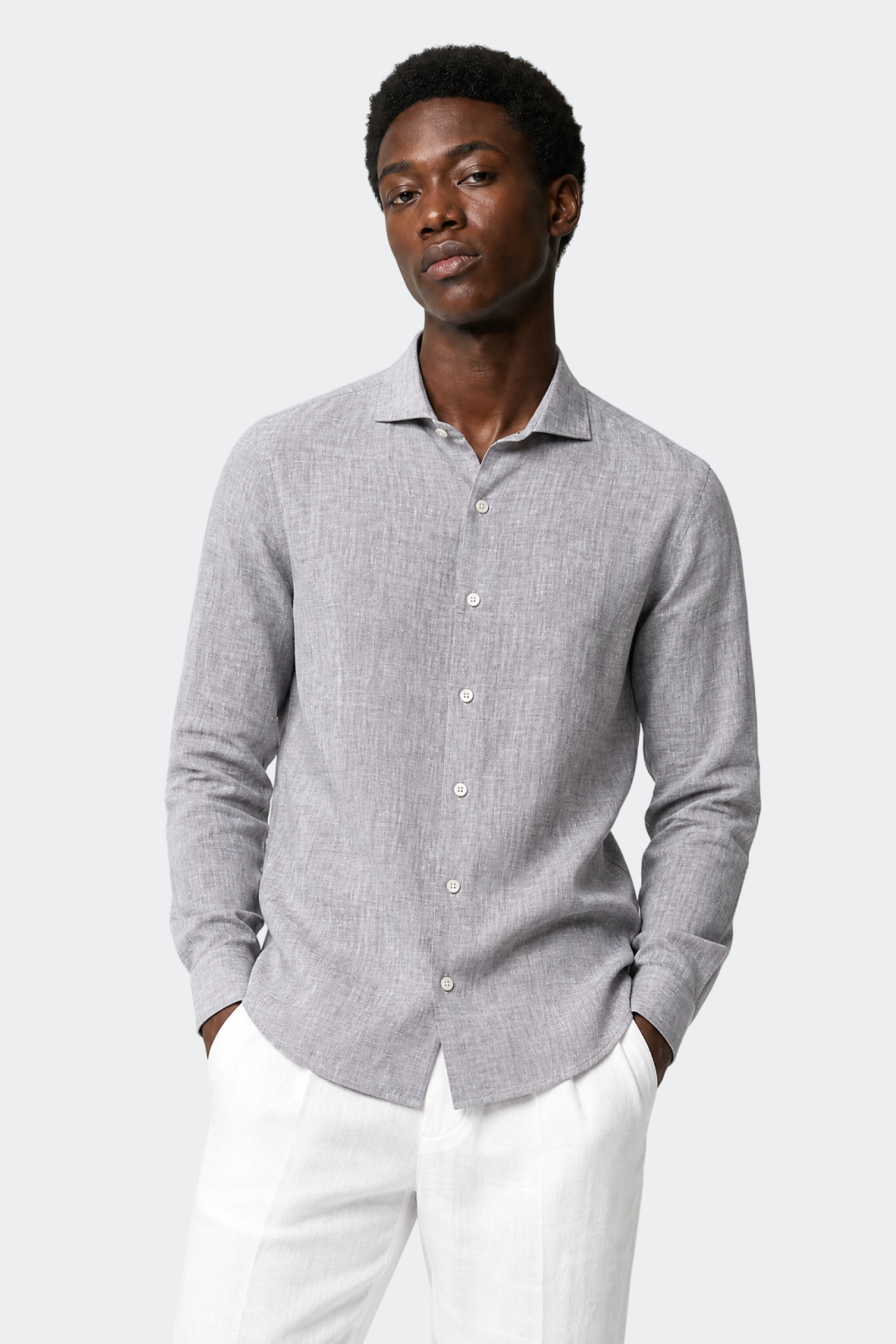 Men's Pure Linen Spread Collar Shirt Relaxed Fit Summer