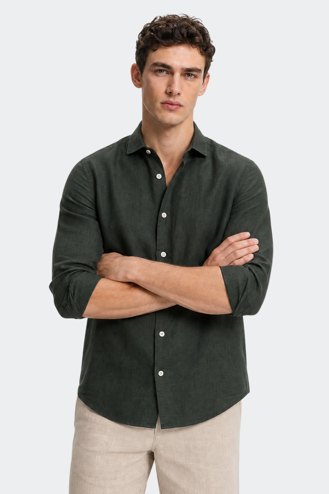 Men's Pure Linen Spread Collar Shirt Relaxed Fit Summer