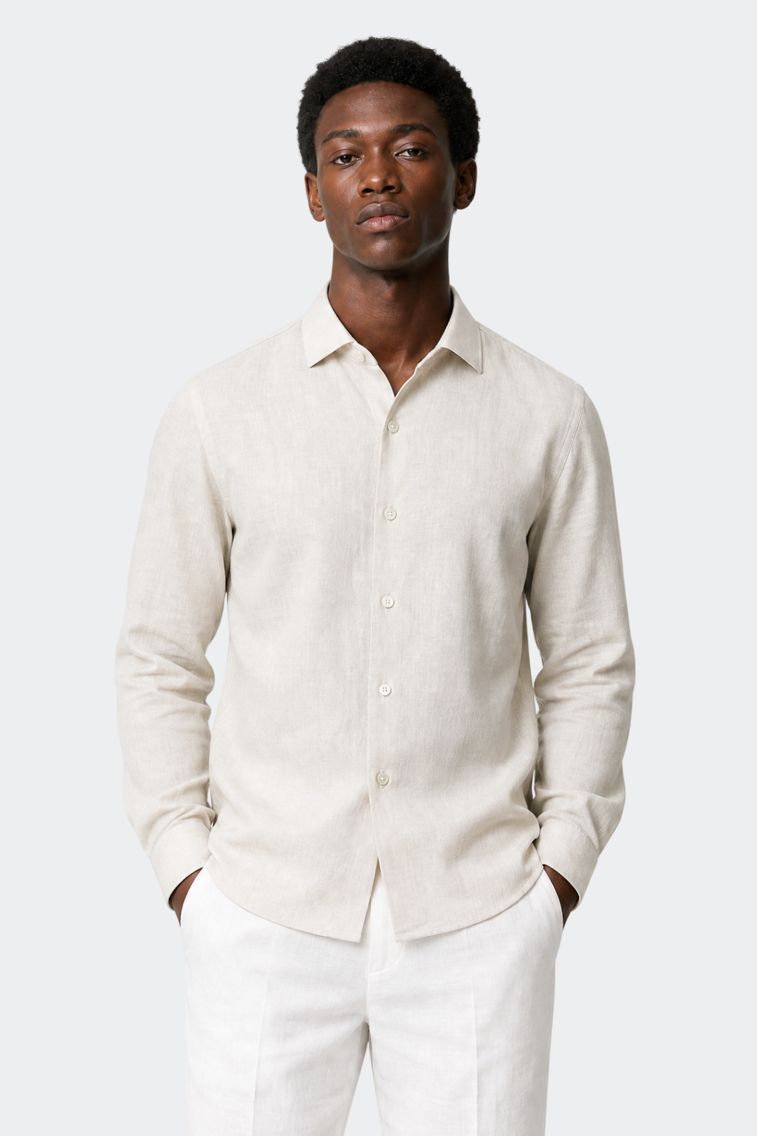 Men's Pure Linen Spread Collar Shirt Relaxed Fit Summer
