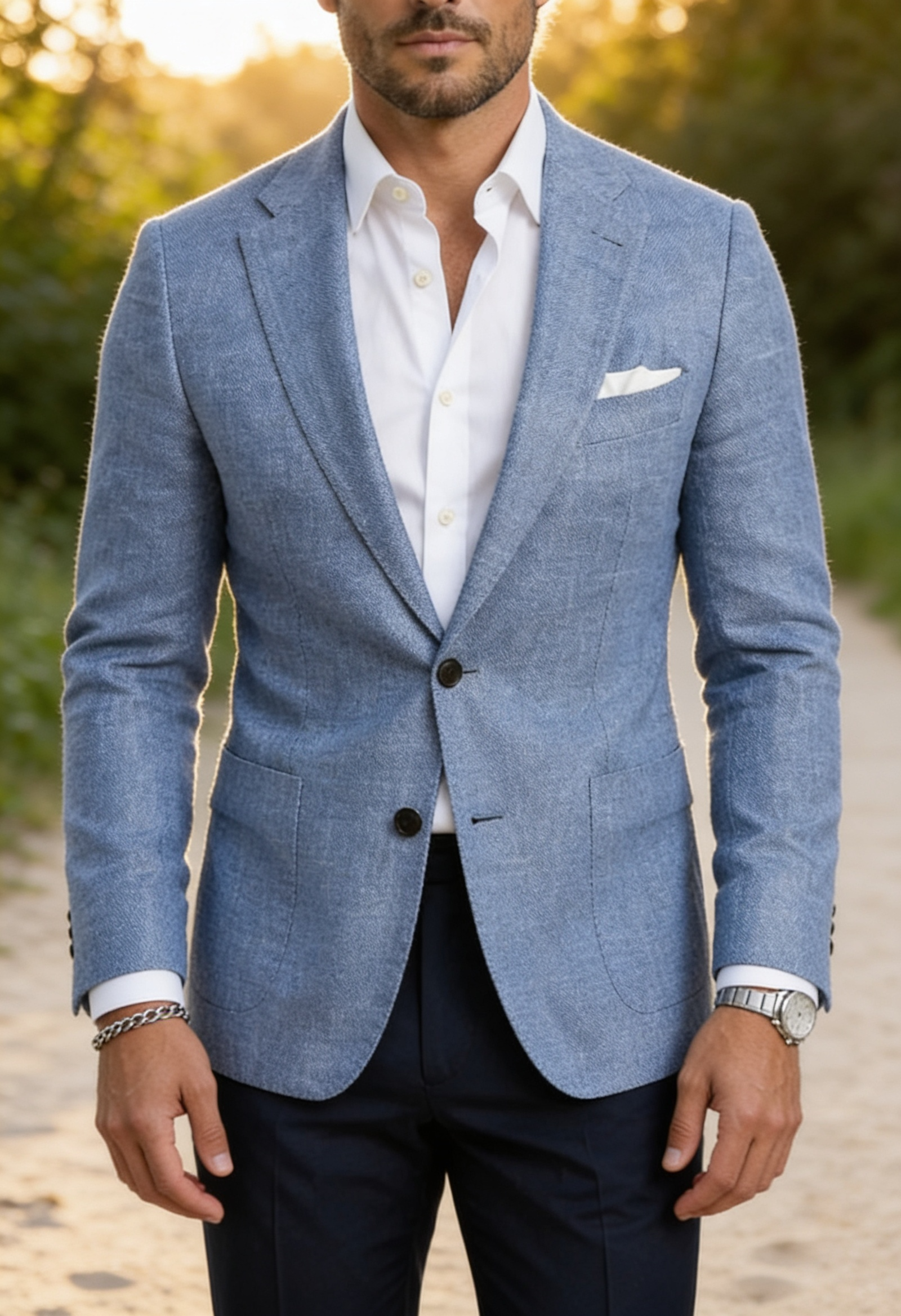 Men's Slim Fit Linen Suit Blazer for Summer Occasions