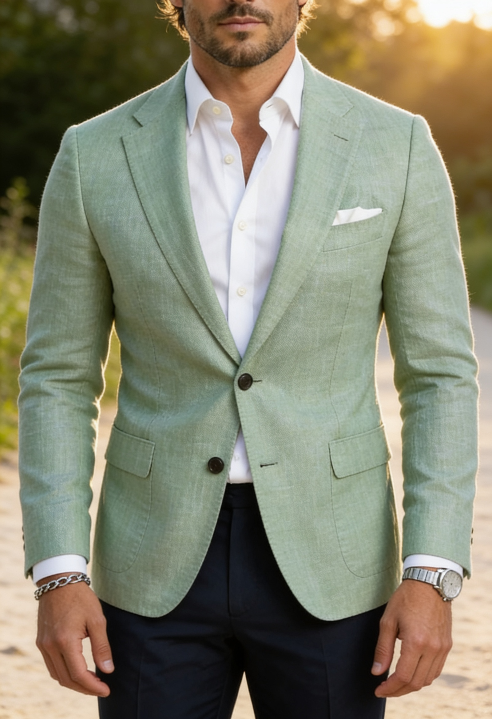 Men's Slim Fit Linen Suit Blazer for Summer Occasions