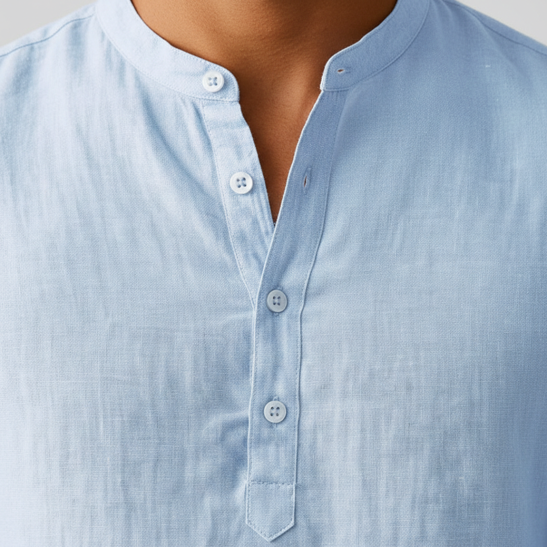 Men's Long Sleeve Linen Shirt Relaxed Henley Neckline Style