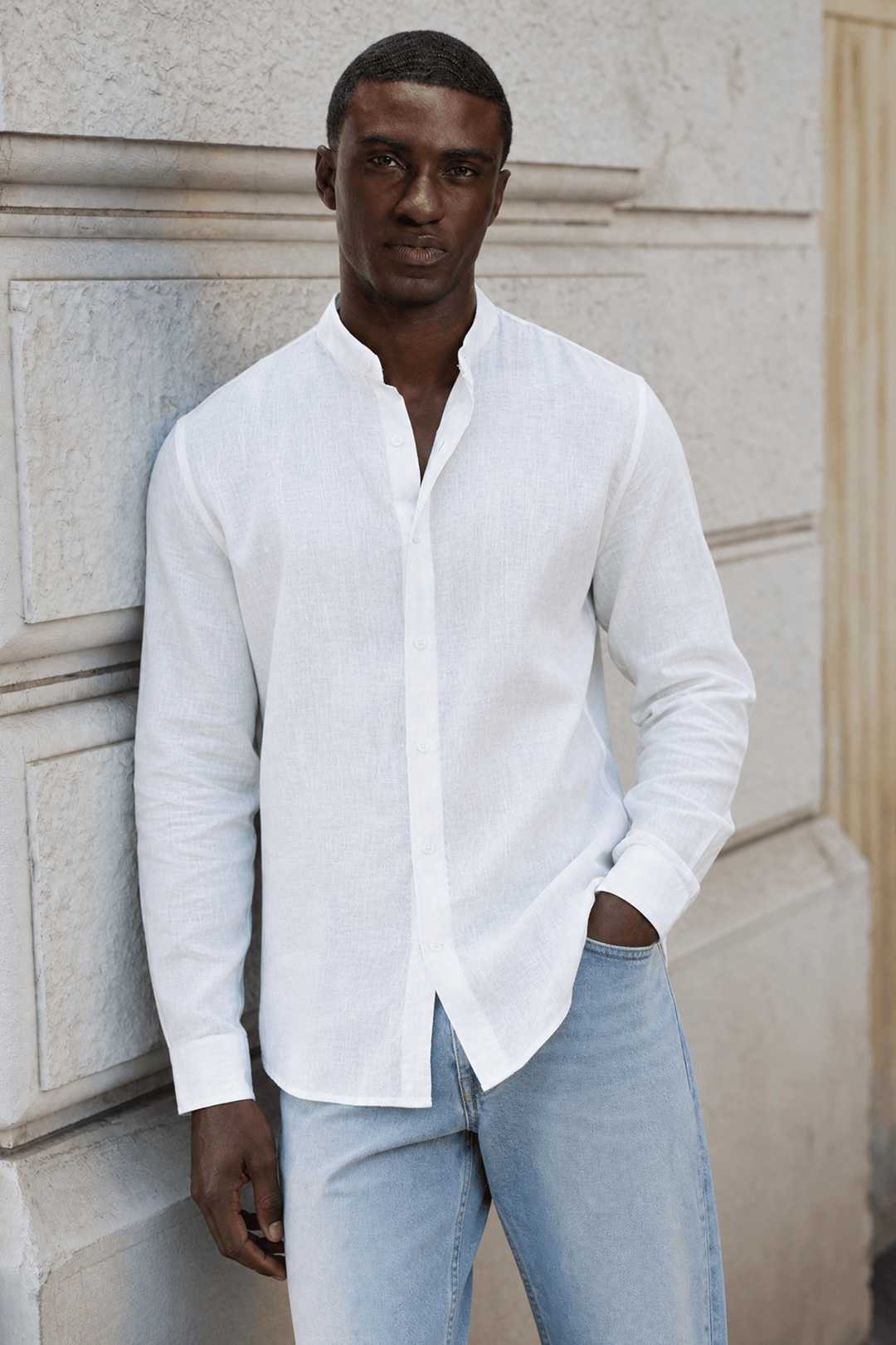 Men's Band Collar Linen Shirt Casual Summer Relaxed Elegant Fit