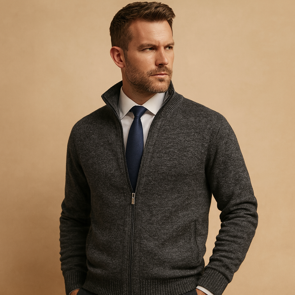 Men's Classic Zip-Up Cardigan Sweater Timeless Knit Jacket