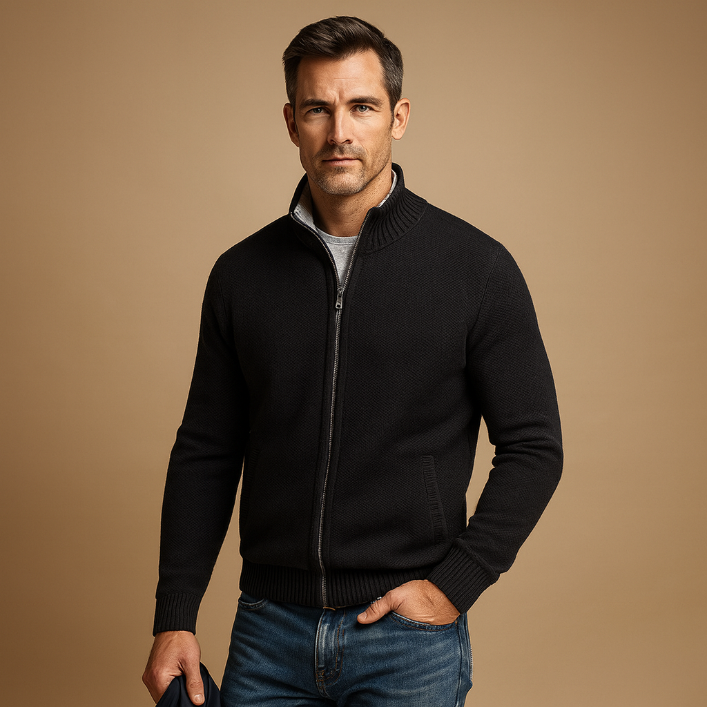 Men's Classic Zip-Up Cardigan Sweater Timeless Knit Jacket