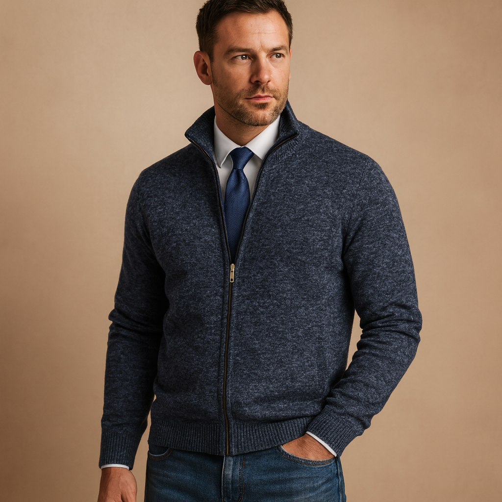 Men's Classic Zip-Up Cardigan Sweater Timeless Knit Jacket