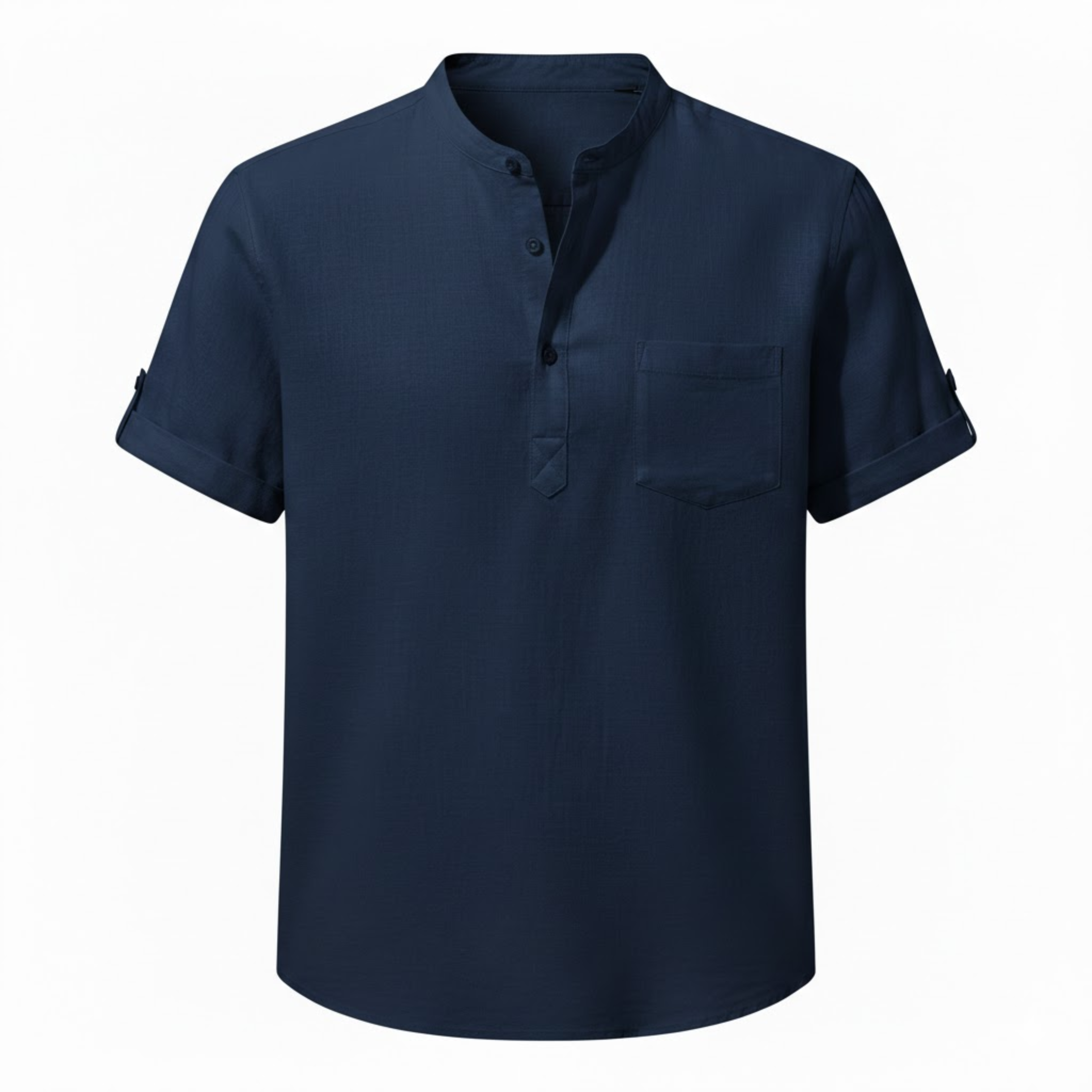 Men's Cotton Linen Henley Shirt Short-Sleeve Breathable Casual Top