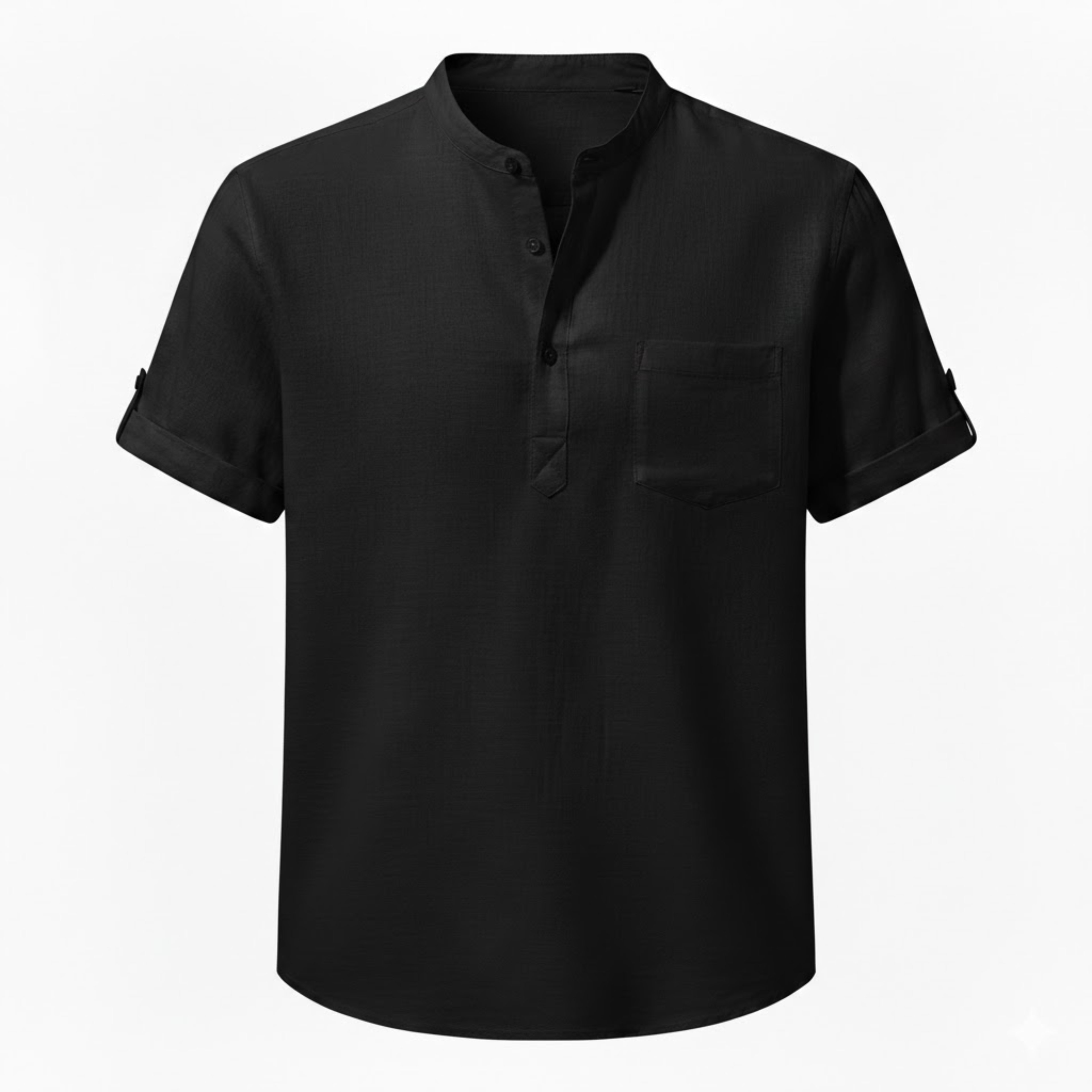 Men's Cotton Linen Henley Shirt Short-Sleeve Breathable Casual Top