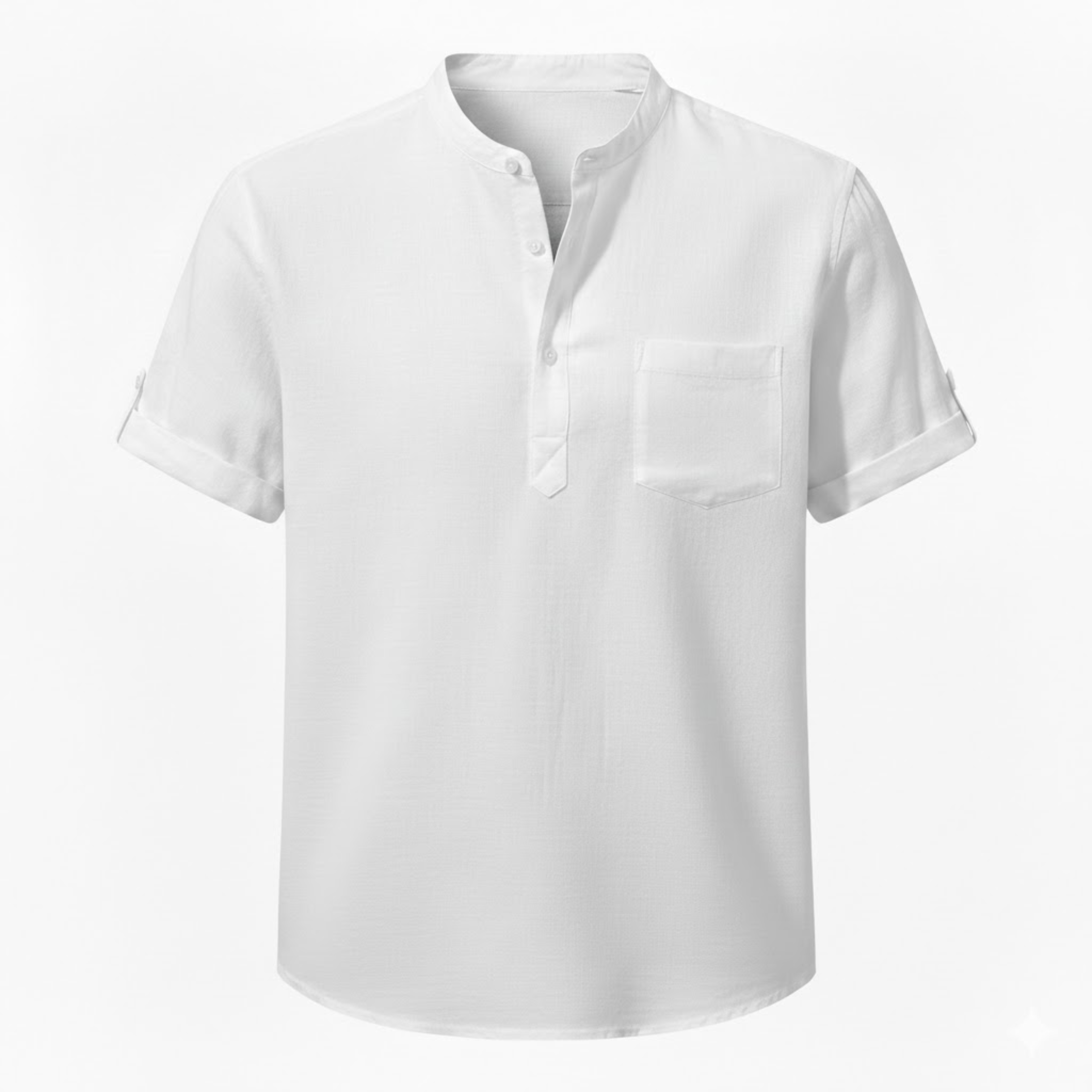 Men's Cotton Linen Henley Shirt Short-Sleeve Breathable Casual Top