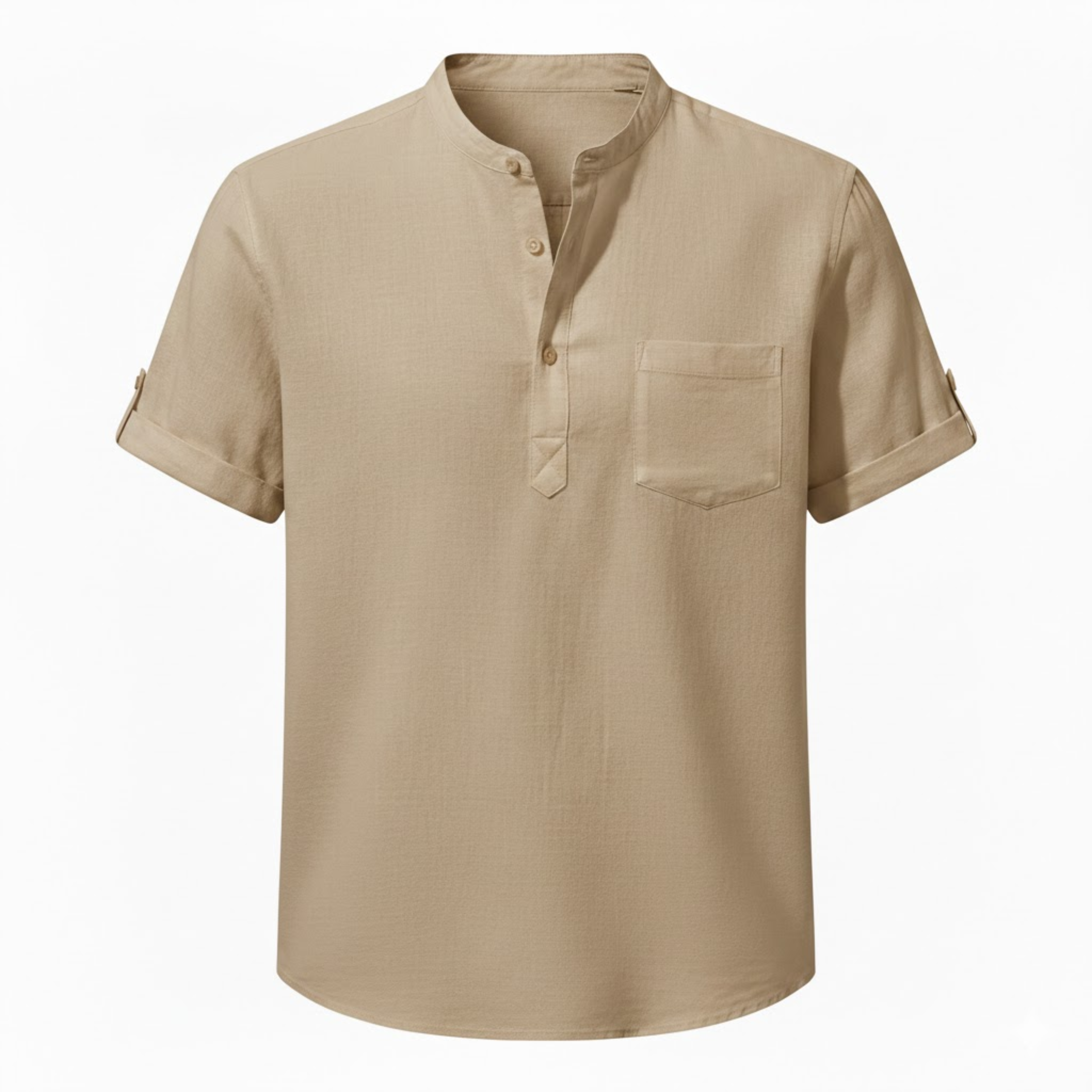 Men's Cotton Linen Henley Shirt Short-Sleeve Breathable Casual Top