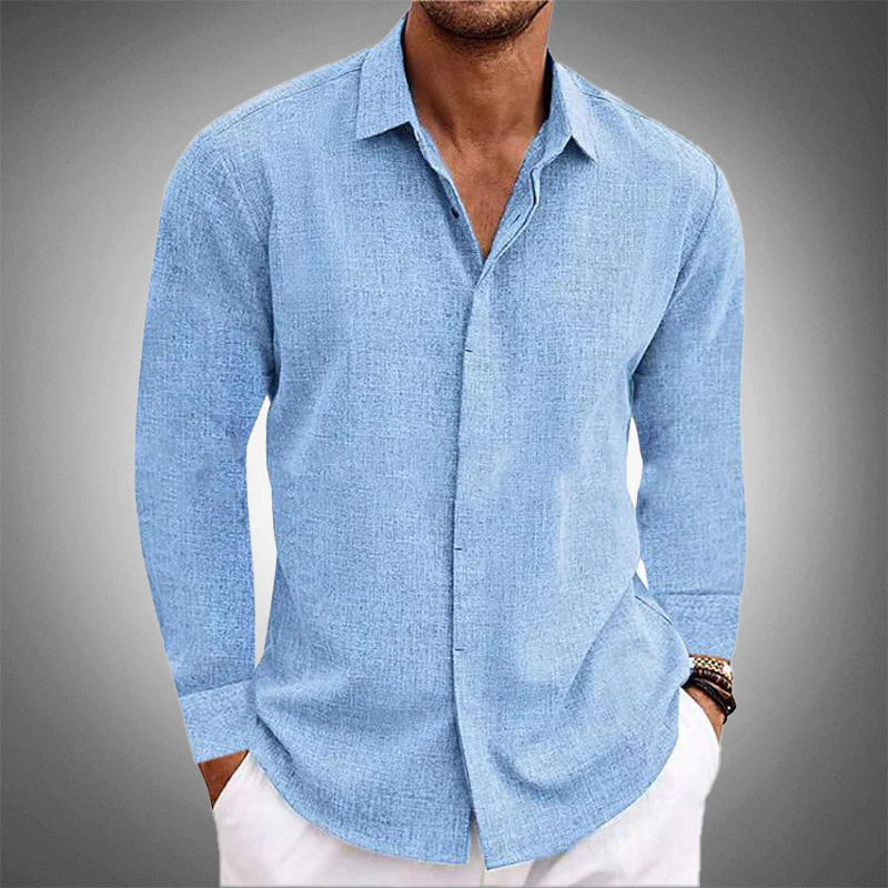 Men's Cotton Linen Long Sleeve Shirt Breathable Button Closure