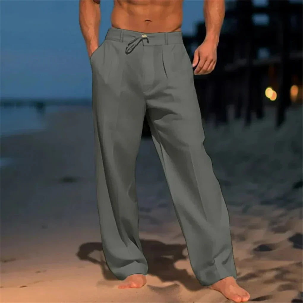 Men's Elegant Linen Summer Pants Breathable Relaxed Casual Trousers