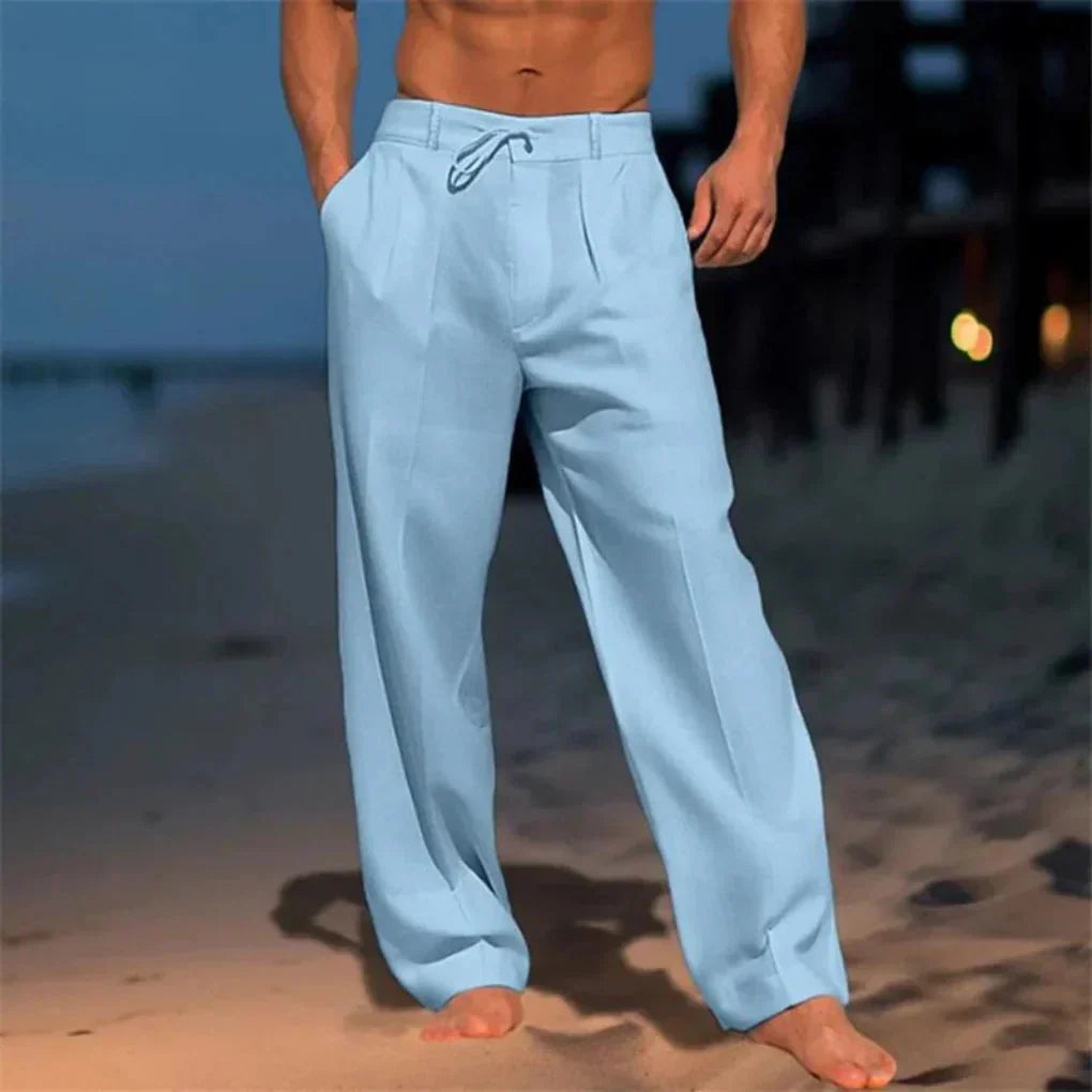 Men's Elegant Linen Summer Pants Breathable Relaxed Casual Trousers