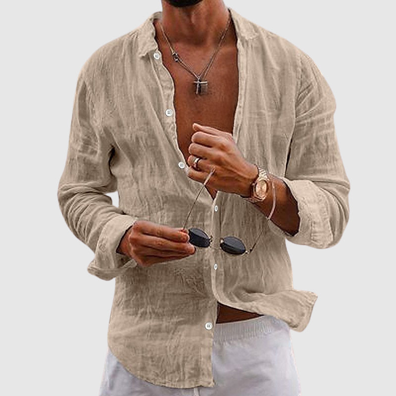 Men's Lightweight Breathable Linen Shirt Open Neck Button-Down