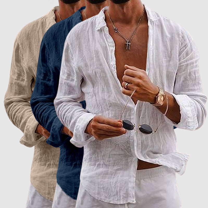Men's Lightweight Breathable Linen Shirt Open Neck Button-Down