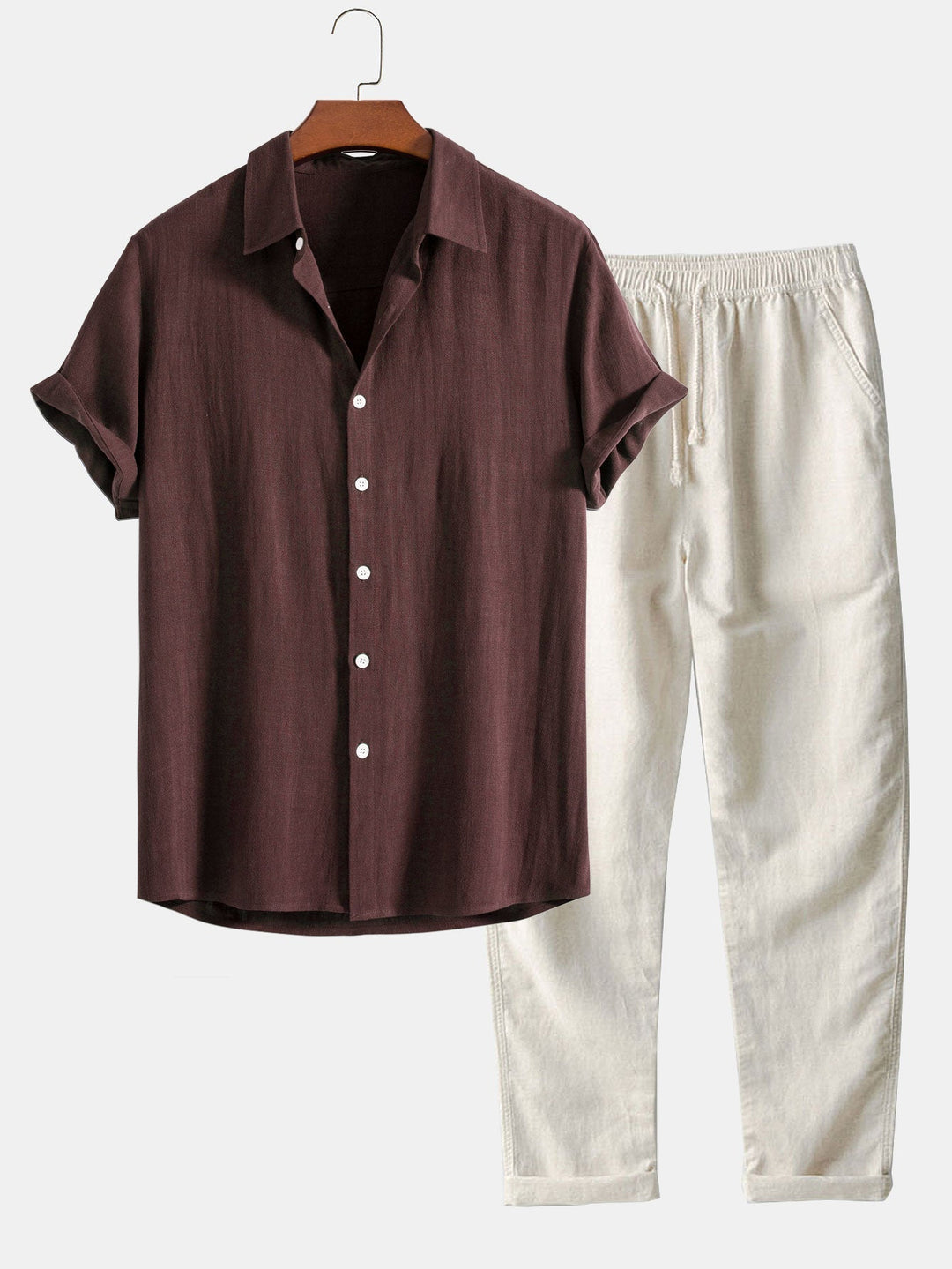 Men's Linen Band Collar Shirt and Trousers Co-Ord Set