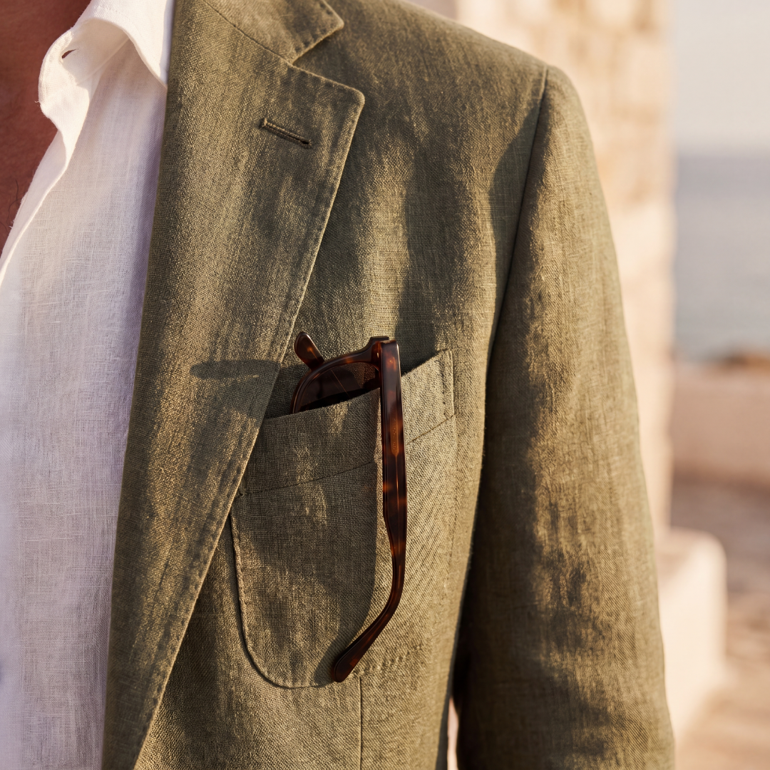 Men's Linen Blazer Unstructured Notch Lapel Lightweight Casual Jacket