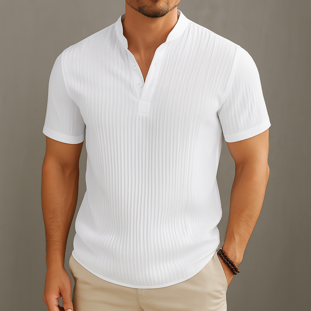 Men's Linen Popover Shirt with Band Collar Smart Casual