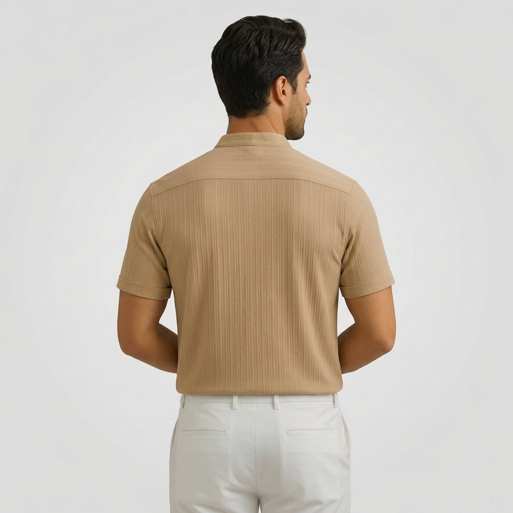 Men's Linen Popover Shirt with Band Collar Smart Casual