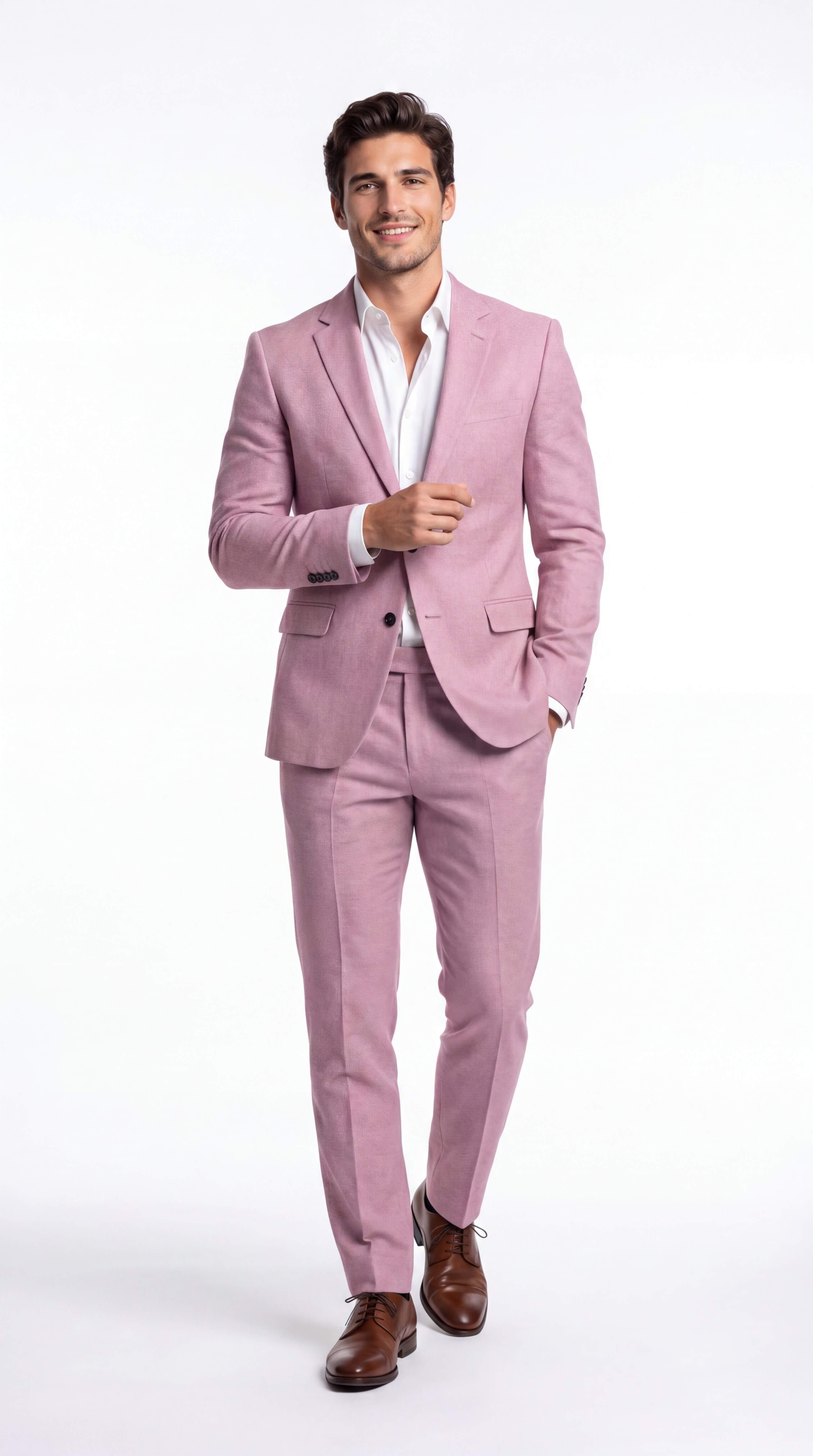 Men's Linen Suit Slim Fit Two Piece Summer Wedding Guest - 8