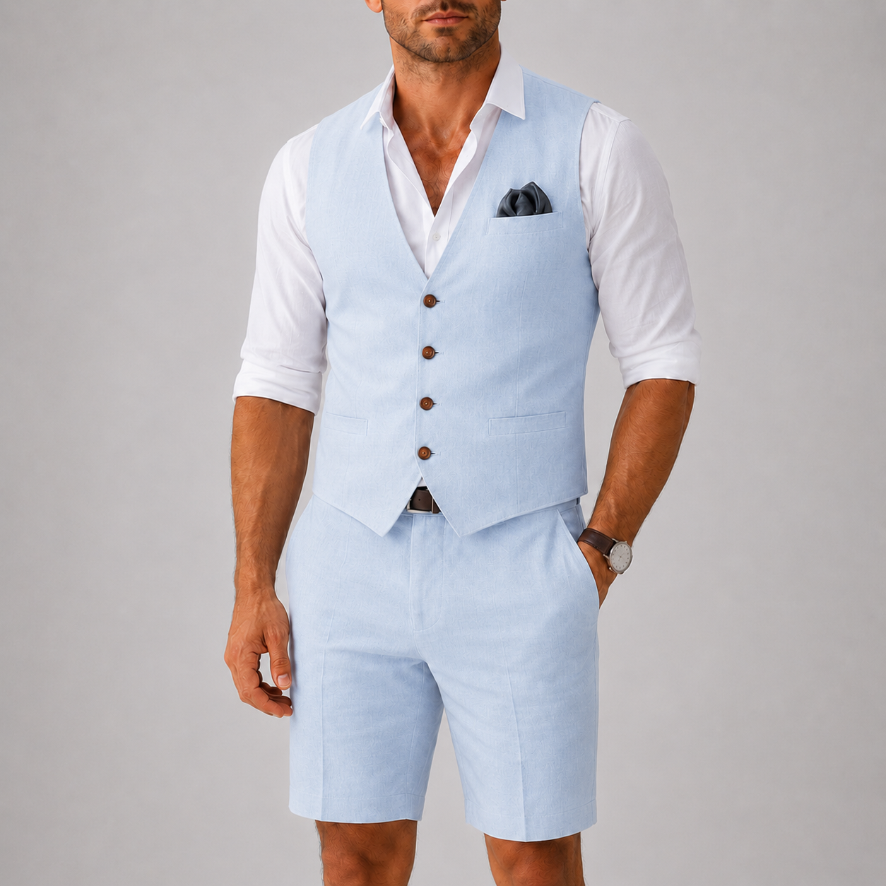 Men's Linen Vest and Shorts Set Breathable Smart Casual Summer