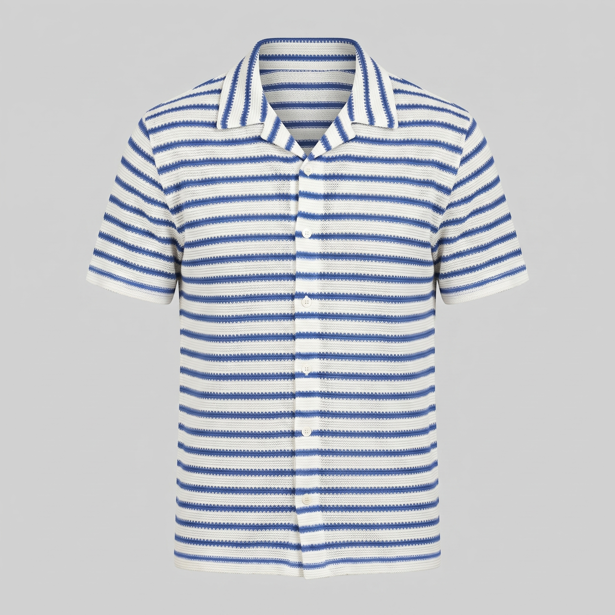 Men's Open Knit Striped Resort Shirt Casual Summer Relaxed Fit