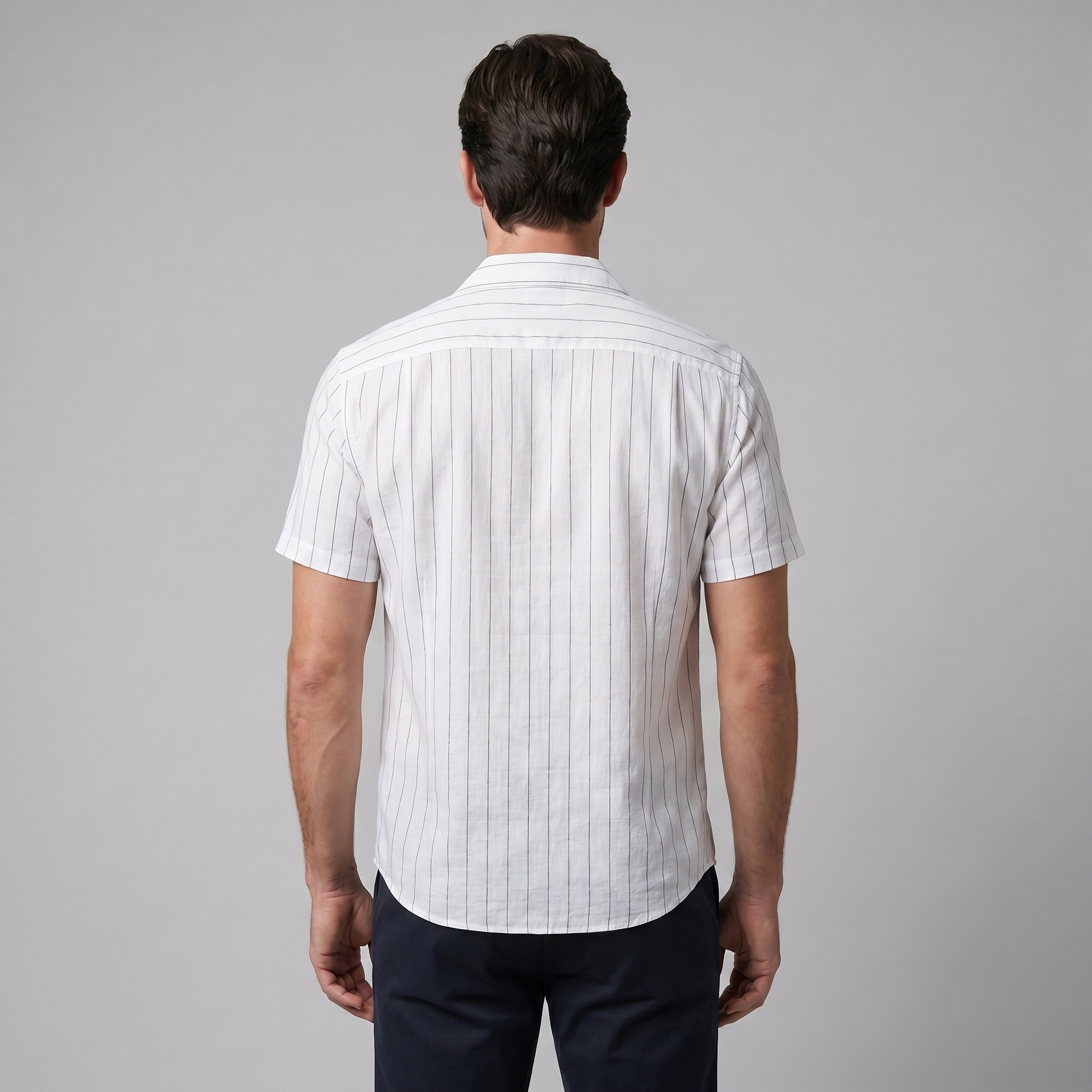 Men's Pinstripe Short Sleeve Camp Shirt Smart Casual Summer