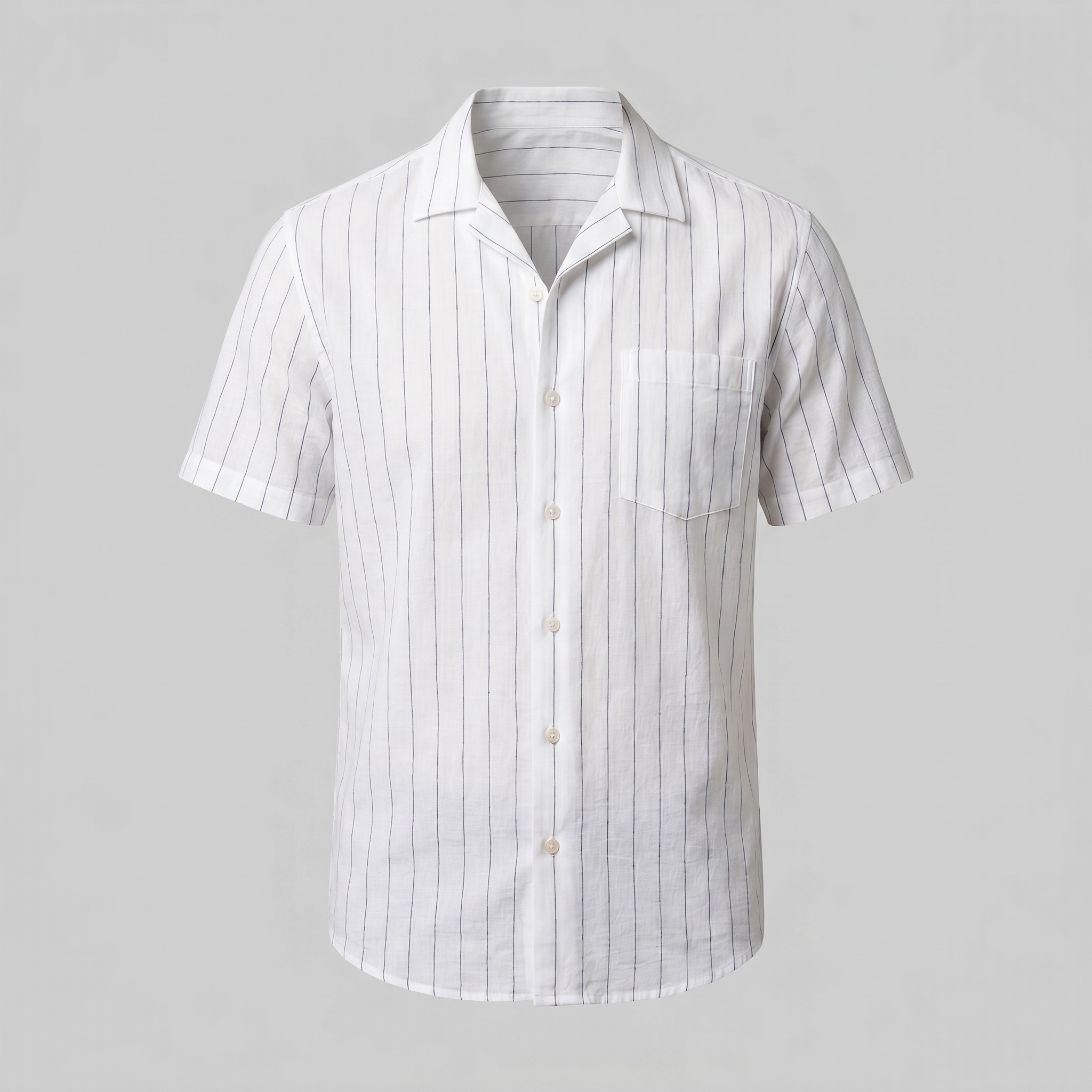 Men's Pinstripe Short Sleeve Camp Shirt Smart Casual Summer