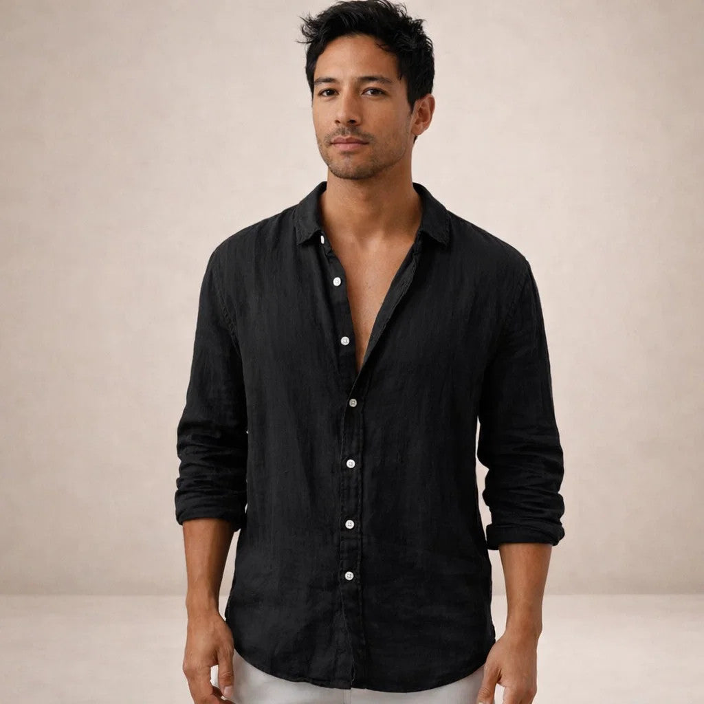 Men's Regular Fit Linen Shirt Long Sleeve Open Collar Breathable