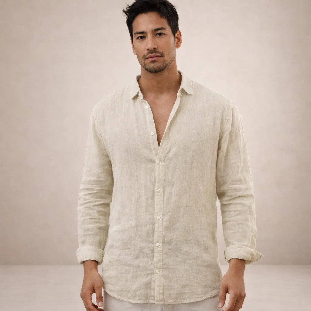 Men's Regular Fit Linen Shirt Long Sleeve Open Collar Breathable