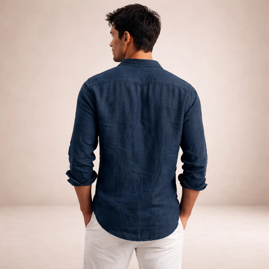 Men's Regular Fit Linen Shirt Long Sleeve Open Collar Breathable
