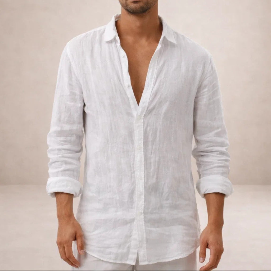 Men's Regular Fit Linen Shirt Long Sleeve Open Collar Breathable