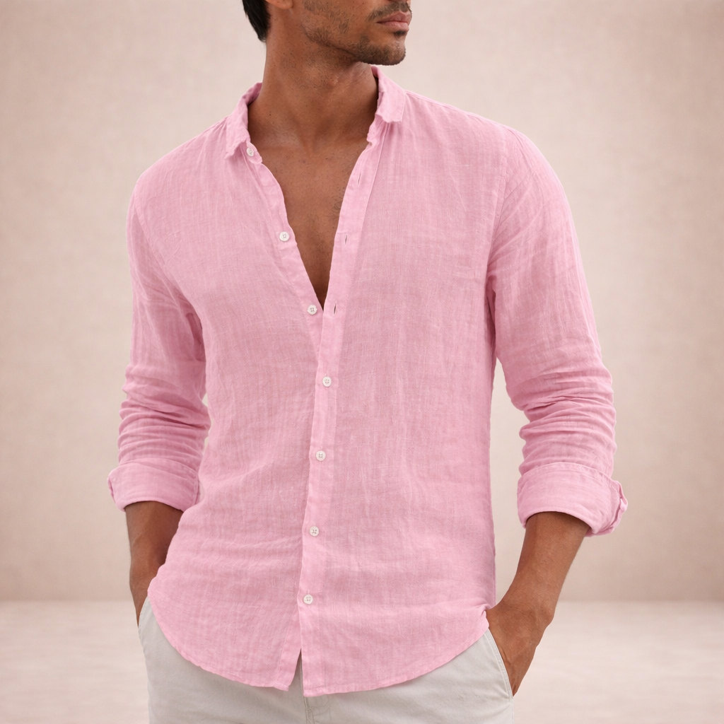 Men's Regular Fit Linen Shirt Long Sleeve Open Collar Breathable