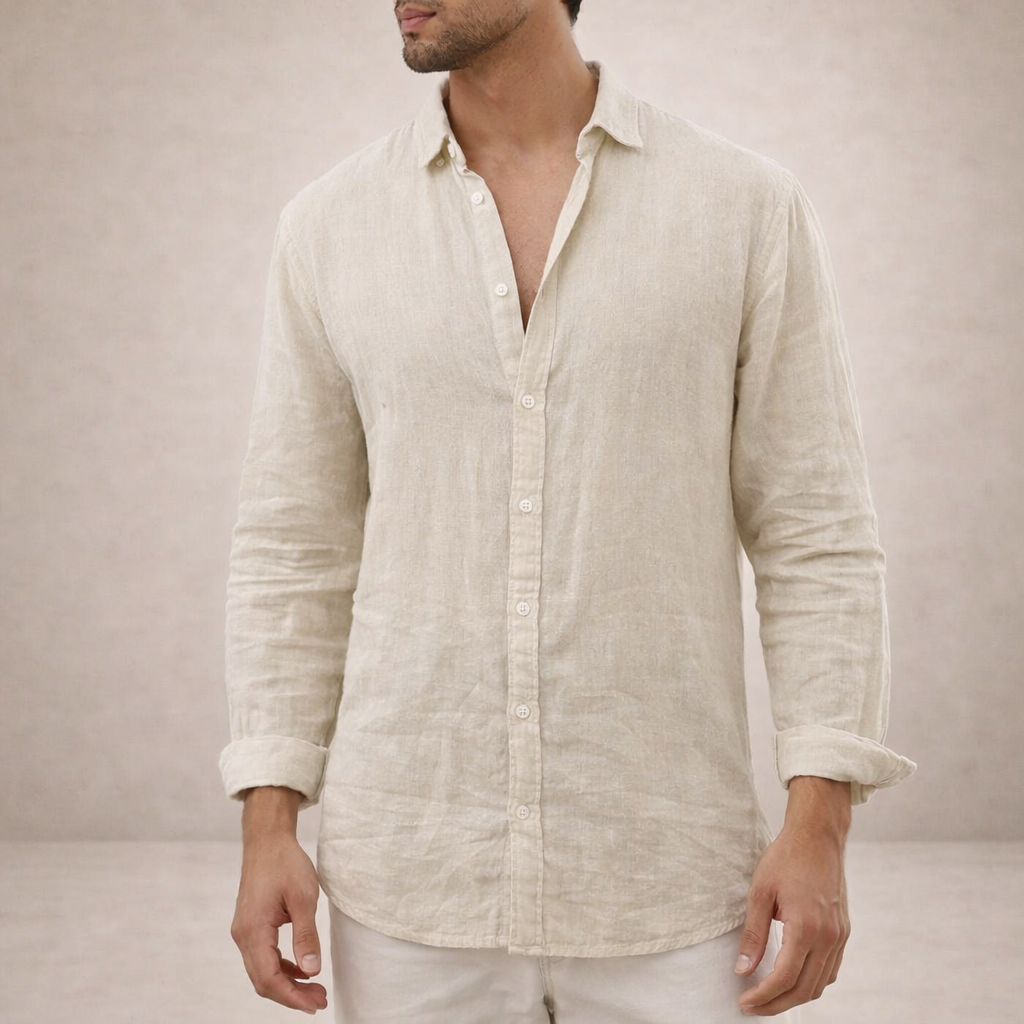 Men's Regular Fit Linen Shirt Long Sleeve Open Collar Breathable