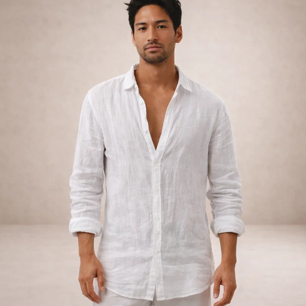 Men's Regular Fit Linen Shirt Long Sleeve Open Collar Breathable