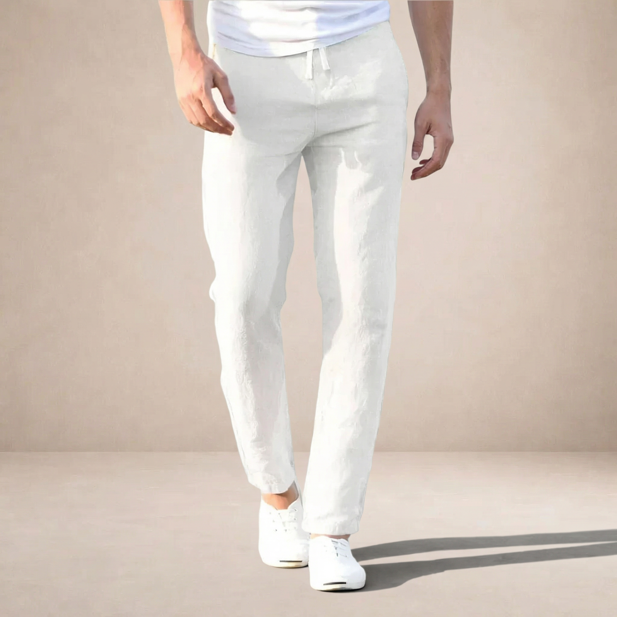 Men's Regular Fit Linen Summer Trousers Breathable Elastic Waist