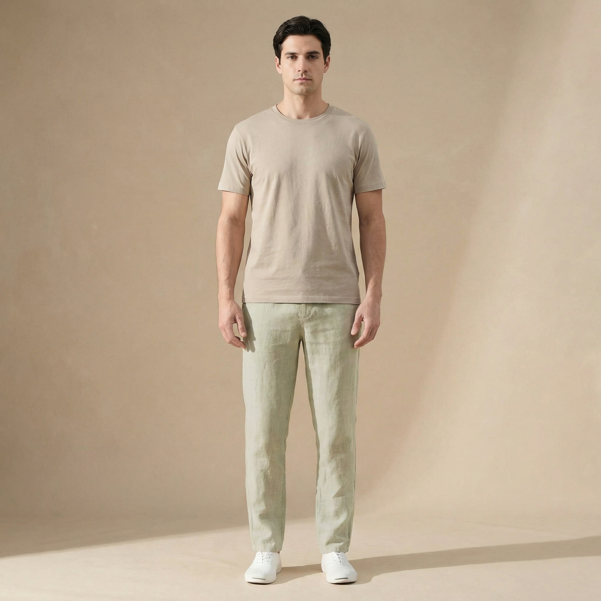 Men's Regular Fit Linen Summer Trousers Breathable Elastic Waist