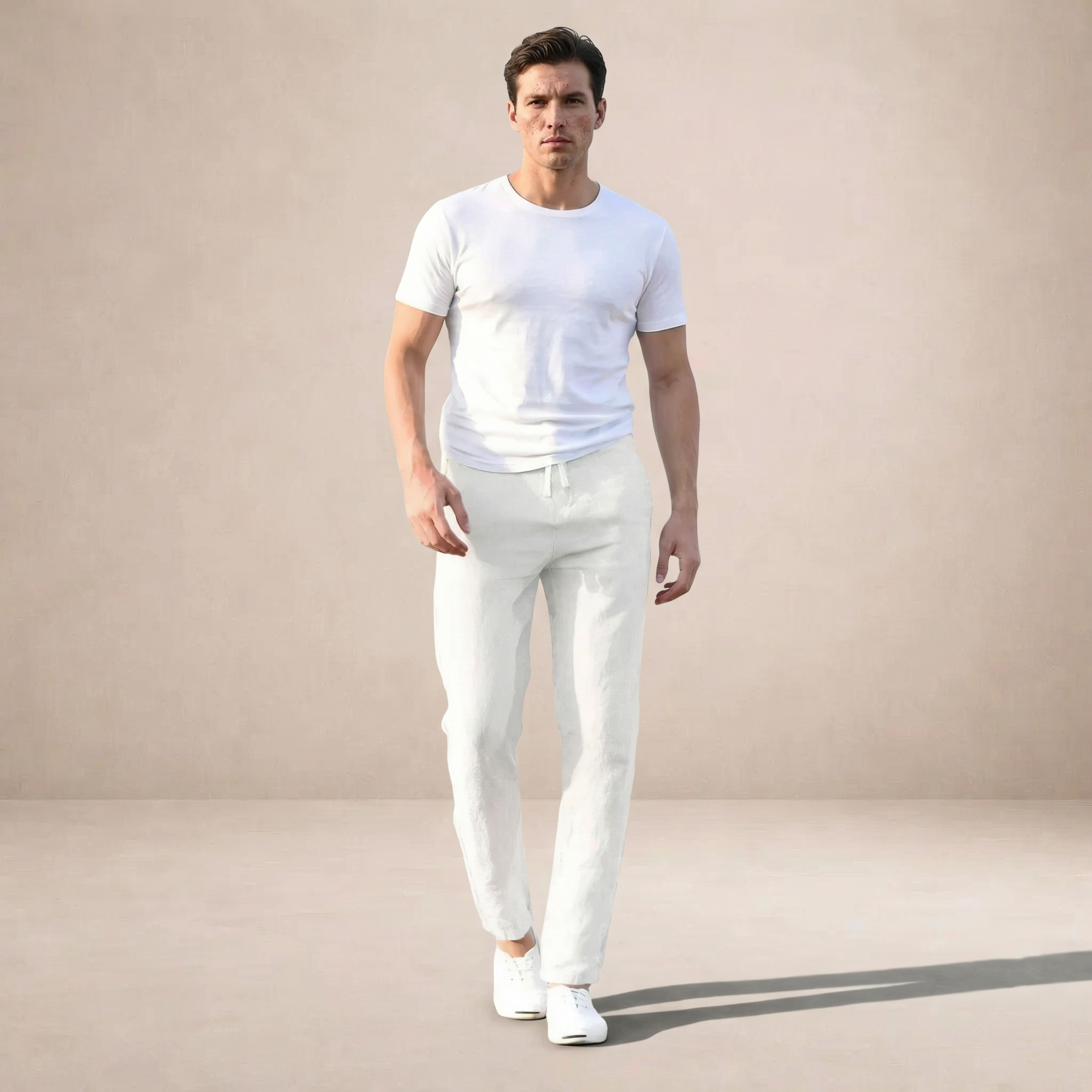 Men's Regular Fit Linen Summer Trousers Breathable Elastic Waist