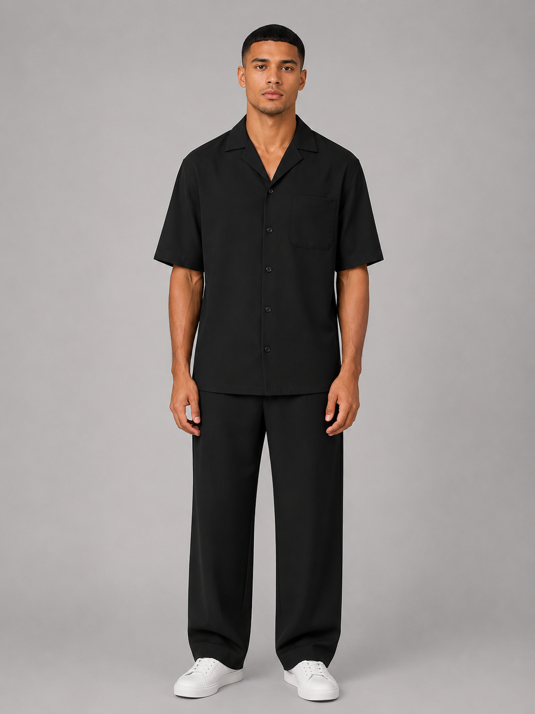Men's Relaxed Summer Co-Ord Set Short Sleeve Shirt and Drawstring Trousers