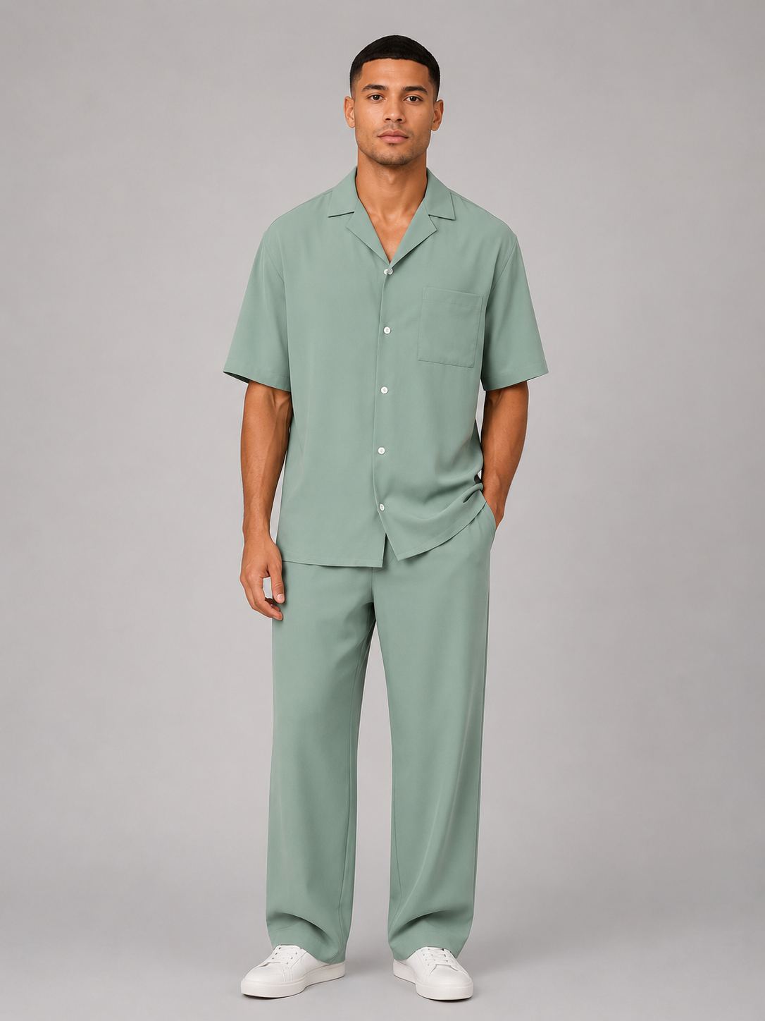 Men's Relaxed Summer Co-Ord Set Short Sleeve Shirt and Drawstring Trousers